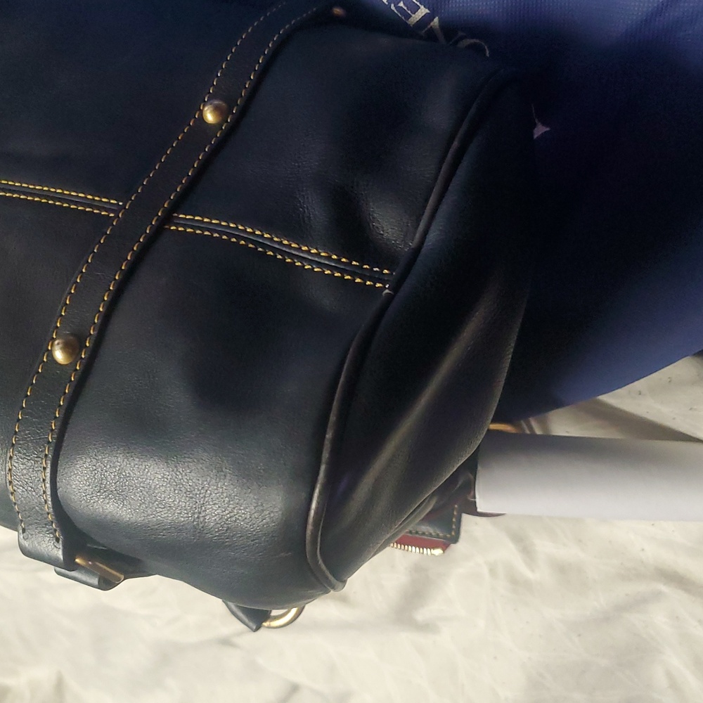 Dooney & Bourke dark navy Leather Shoulder Bag with Brown Trim and Gold Hardware - Picture 15 of 16